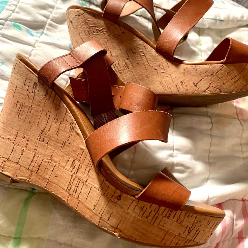 Leather Brown Cork Wedge Heel
